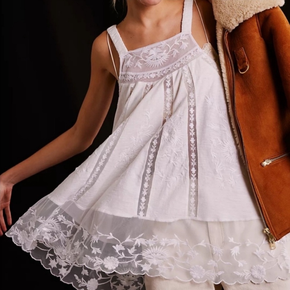 Free People Trinity Embroidered Lace Ivory Tunic Dress